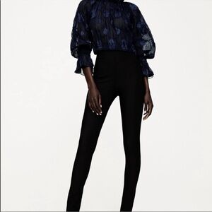 NWT ZARA Cropped Sheer Polka Dot Blouse Long Sleeve Navy Blue Size M